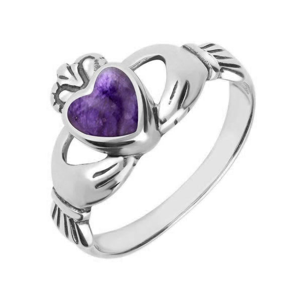 Sterling Silver Blue John Claddagh Set Ring R074