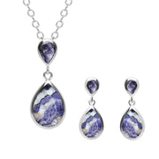 Sterling Silver Blue John Double Pear Drop Two Piece Set, S081