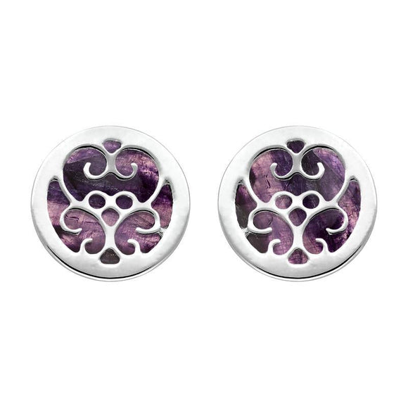 Sterling Silver Blue John Flore Filigree Stud Earrings, E1782