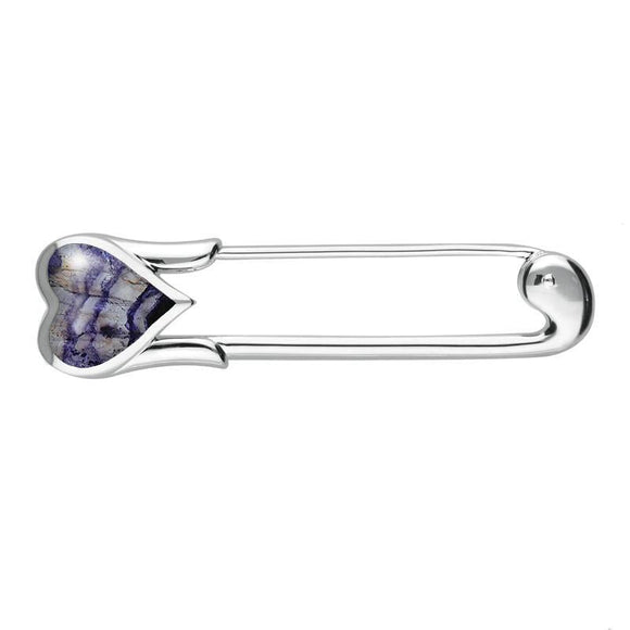 Sterling Silver Blue John Heart Safety Pin Brooch, M304