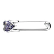 Sterling Silver Blue John Heart Safety Pin Brooch, M304