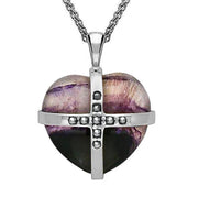 Sterling Silver Blue John Marcasite Large Cross Heart Necklace, P2261