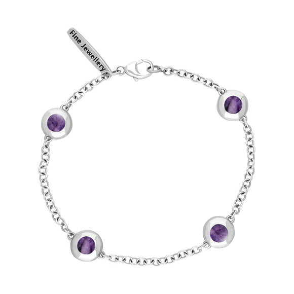 Sterling Silver Blue John Oval Heart Detail Four Stone Bracelet, B797.