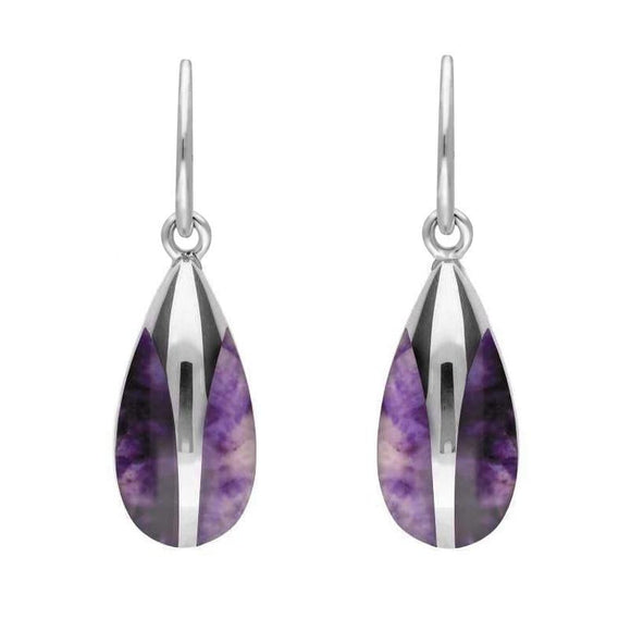 Sterling Silver Blue John Pear Drop Hook Earrings, E2016.