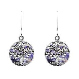 Sterling Silver Blue John Round Large Tree of Life Leaves Drop Earrings, E2427.