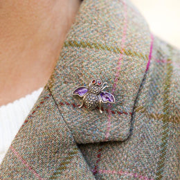 Sterling Silver Blue John Wings Marcasite Garnet House Style Bee Brooch. M330.