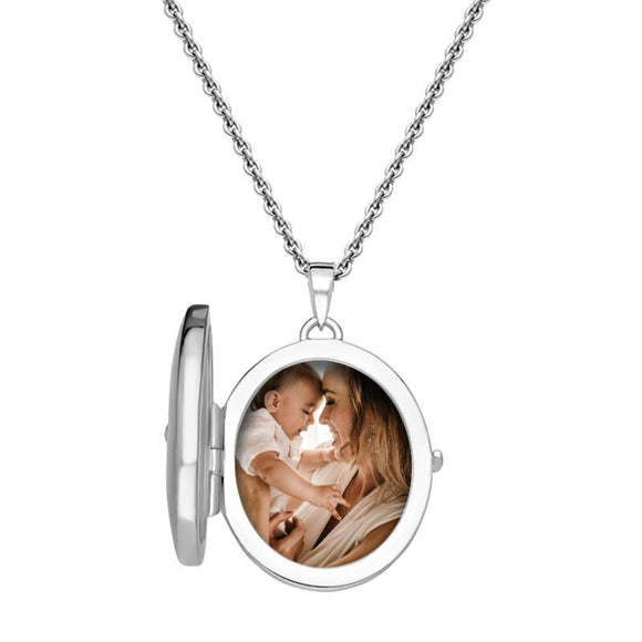 Sterling Silver Cubic Zirconia Star Centre Oval Keepsake Locket, P2630.