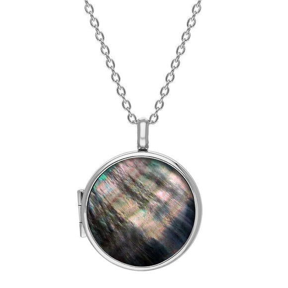 Sterling Silver Dark Mother of Pearl Medium Round Locket, P3550C.
