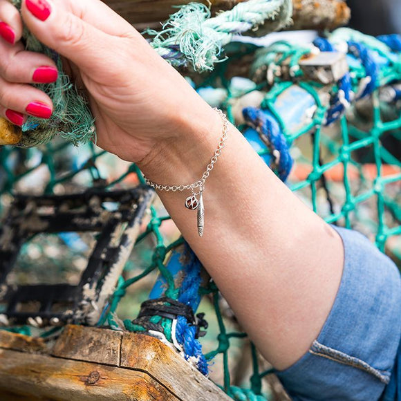 Sterling Silver Emma Stothard Silver Darling Amber Float Charm Bracelet, B1204.