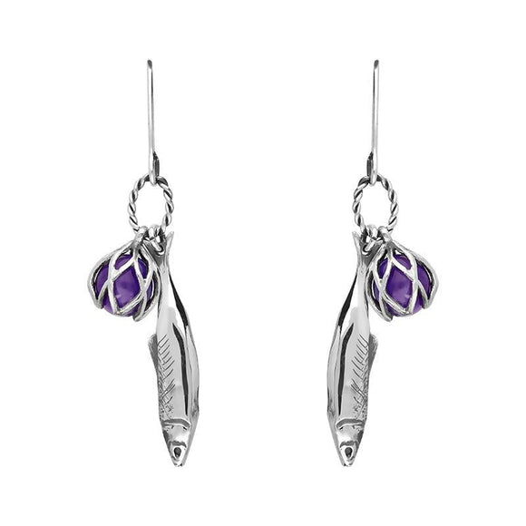 Sterling Silver Emma Stothard Silver Darling Amethyst Float Charm Hook Earrings, E2582.