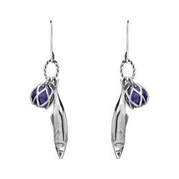 Sterling Silver Emma Stothard Silver Darling Lapis Lazuli Float Charm Hook Earrings, E2582.