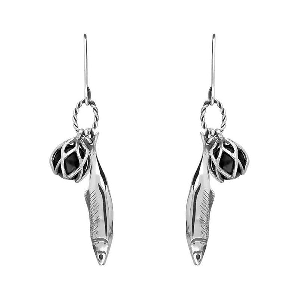 Sterling Silver Emma Stothard Silver Darling Whitby Jet Float Charm Hook Earrings, E2582.