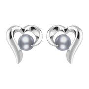 Sterling Silver Grey Pearl Twisted Open Heart Earrings, E2076