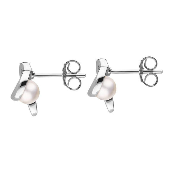 Sterling Silver Grey Vermeil White Pearl Twisted Open Heart Earrings, E2074