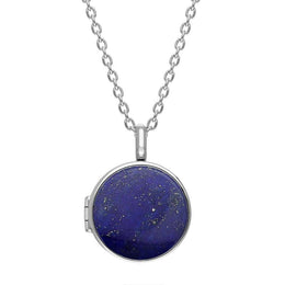 Sterling Silver Lapis Lazuli Small Round Locket, P3549C.
