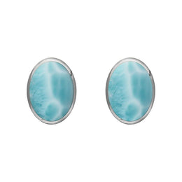 Sterling Silver Larimar 7 x 5mm Classic Small Oval Stud Earrings, E005
