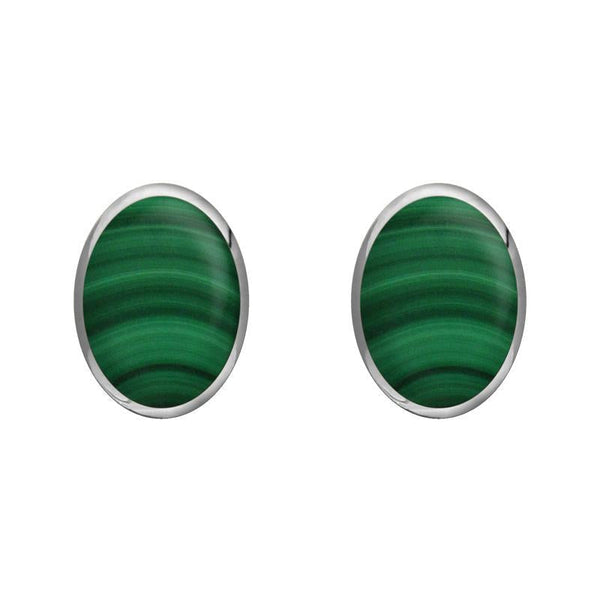 Sterling Silver Malachite 8 x 6mm Classic Medium Oval Stud Earrings, E006