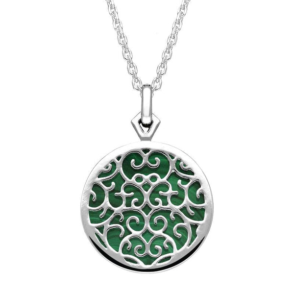 Sterling Silver Malachite Flore Filigree Necklace P2339C