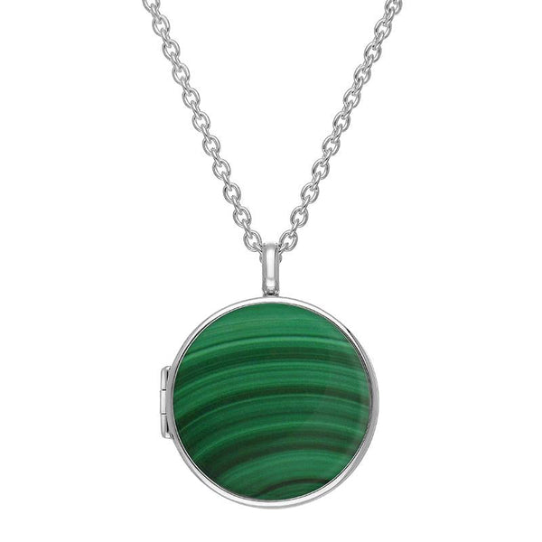 Sterling Silver Malachite Large Round Locket, P3551C.