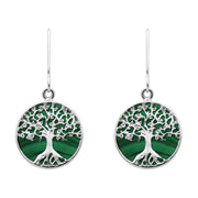 Sterling Silver Malachite Round Tree of Life Drop Earrings, E2429.