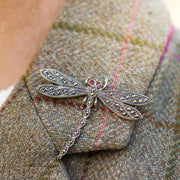 Sterling Silver Marcasite Garnet House Style Dragonfly Brooch. M336.