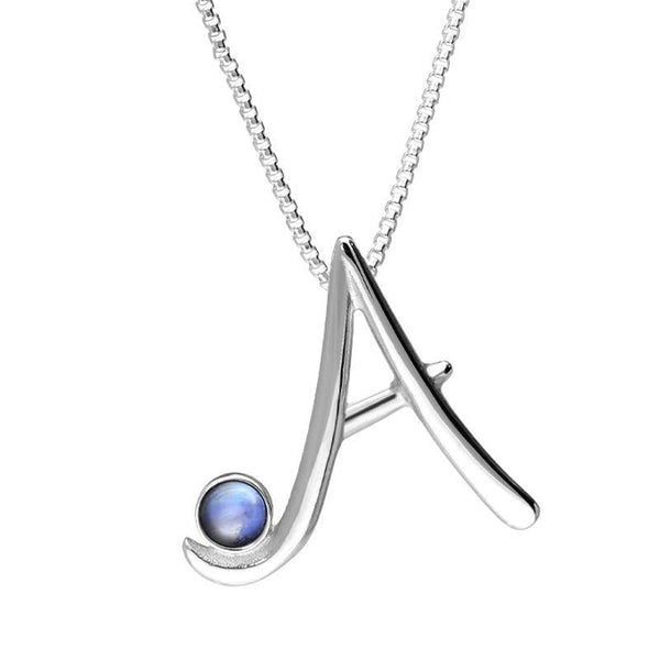 Sterling Silver Moonstone Love Letters Initial A Necklace, P3448C.