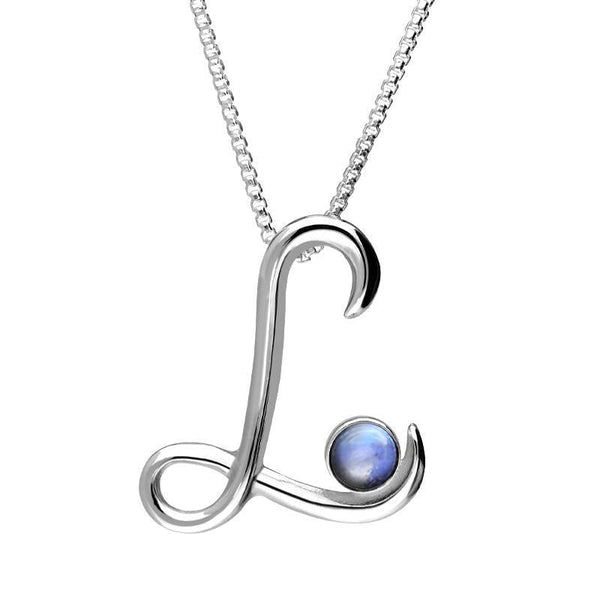 Sterling Silver Moonstone Love Letters Initial L Necklace, P3459C.