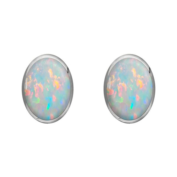 Sterling Silver Opal 8 x 6mm Classic Medium Oval Stud Earrings, E006