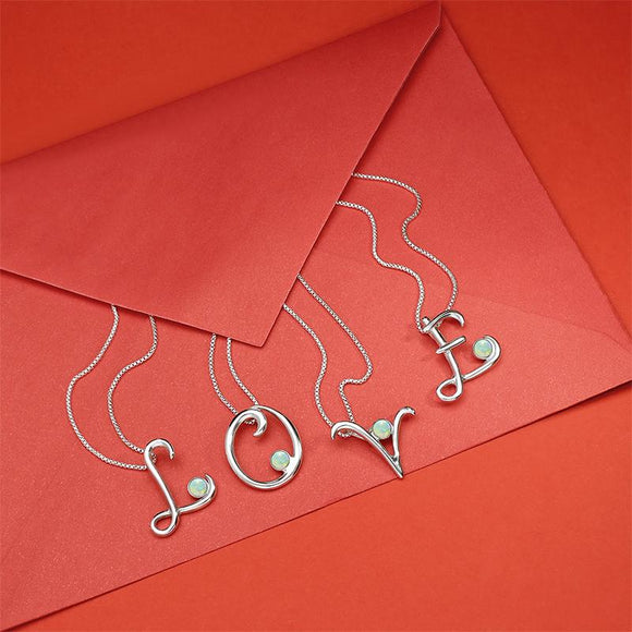 Sterling Silver Opal Love Letters Initial B Necklace, P3449.