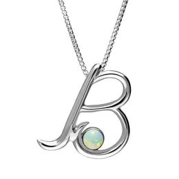 Sterling Silver Opal Love Letters Initial B Necklace, P3449.