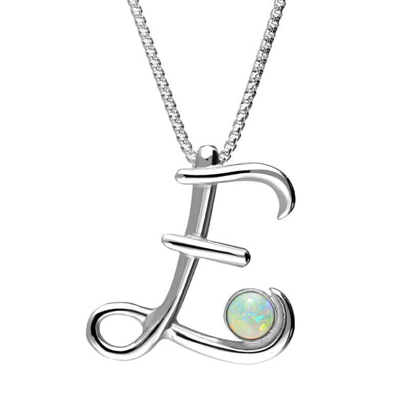 Sterling Silver Opal Love Letters Initial E Necklace, P3452.