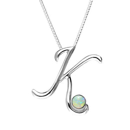 Sterling Silver Opal Love Letters Initial K Necklace, P3458.
