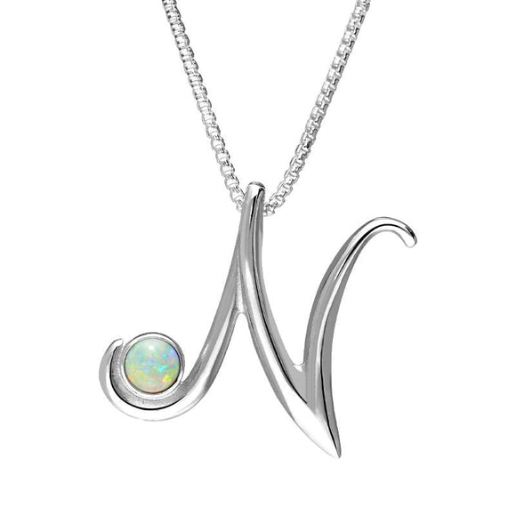 Sterling Silver Opal Love Letters Initial N Necklace, P3461.
