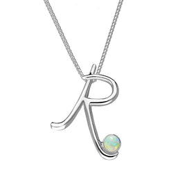 Sterling Silver Opal Love Letters Initial R Necklace, P3465.
