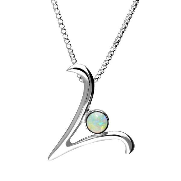 Sterling Silver Opal Love Letters Initial V Necklace, P3469.