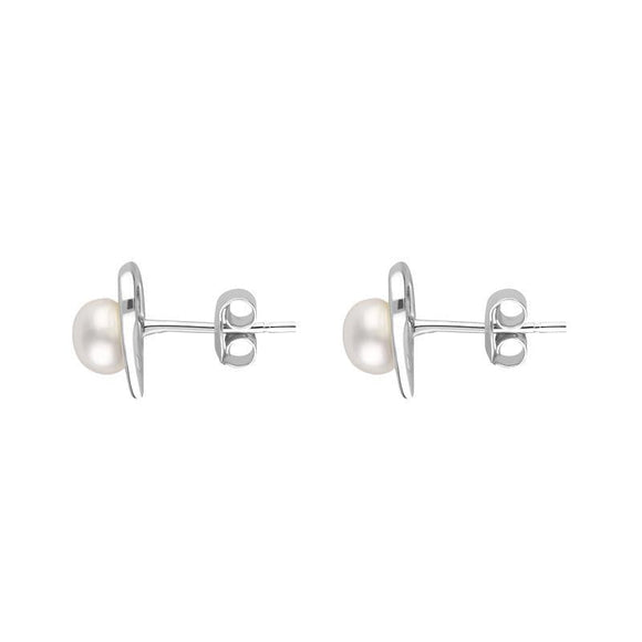 Sterling Silver Pearl Heart Stud Earrings