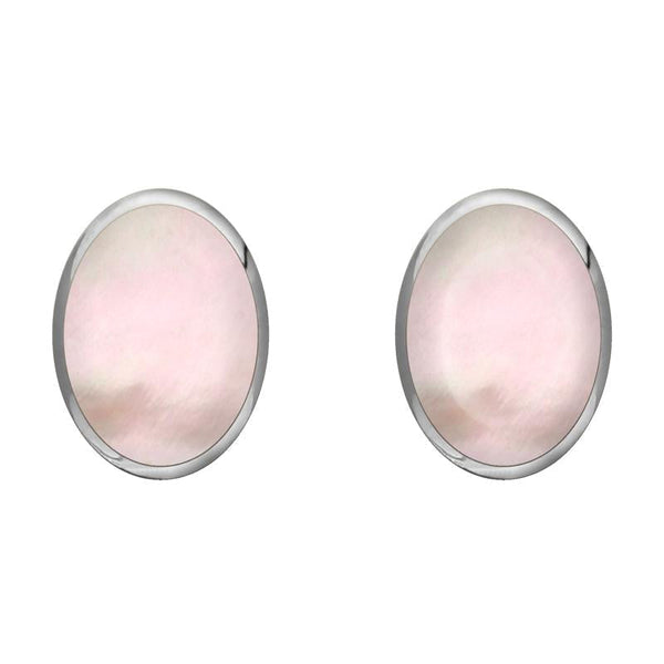 Sterling Silver Pink Mother of Pearl 8 x 10mm Classic Large Oval Stud Earrings, E007