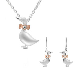 Sterling Silver Rose Gold Cubic Ziconia Goose Two Piece Set, S130.