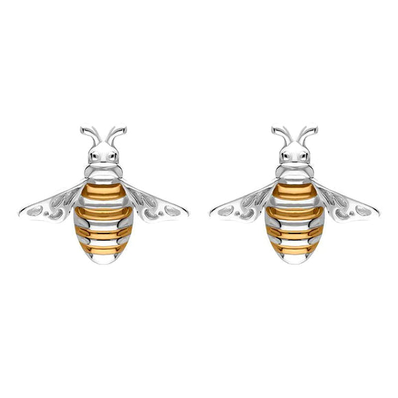Sterling Silver Rose Gold Plated Bee Stud Earrings, E2577.