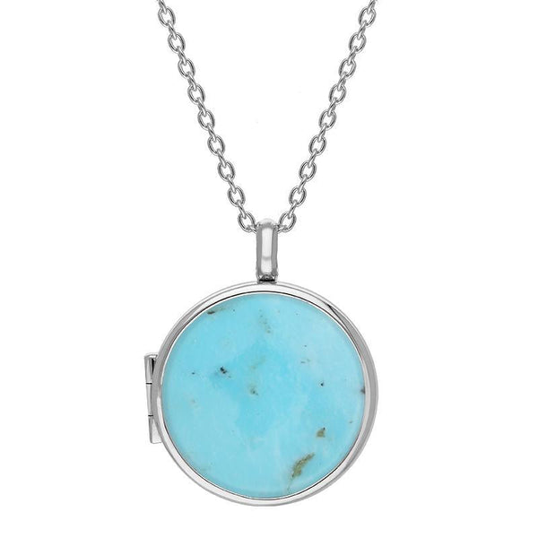 Sterling Silver Turquoise Medium Round Locket, P3550C.