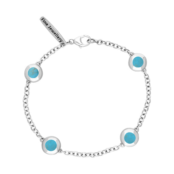 Sterling Silver Turquoise Oval Heart Detail Four Stone Bracelet, B797.