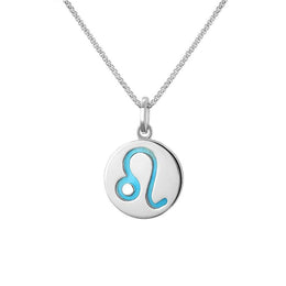 Sterling Silver Turquoise Zodiac Leo Round Necklace, P3608.