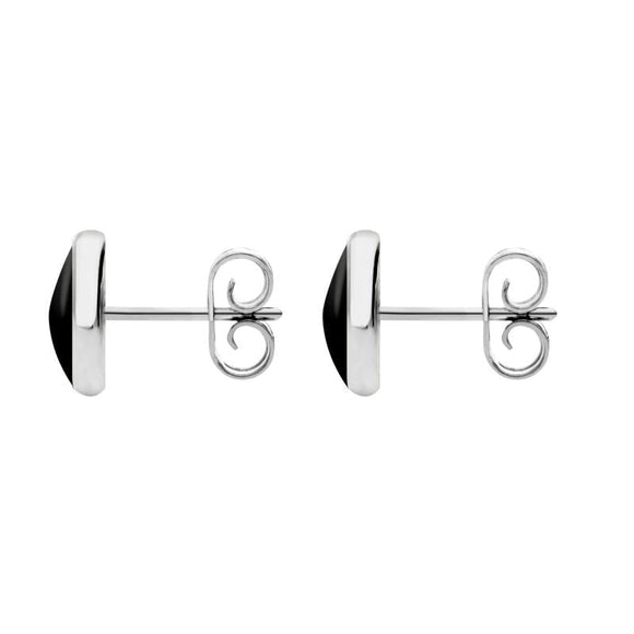 Sterling Silver Whitby Jet 8mm Classic Large Round Stud Earrings. E004.