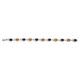 Sterling Silver Whitby Jet Amber Celtic Twelve Stone Pear Bracelet, B599_2