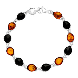 Sterling Silver Whitby Jet Amber Twelve Stone Pear Shaped Bracelet, B1161. 