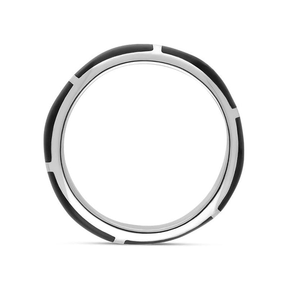 Sterling Silver Whitby Jet Channel Set Wedding Band Ring, R588