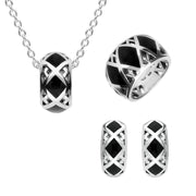 Sterling Silver Whitby Jet Curved Crossover Three Piece Set P2712 E2023 B995