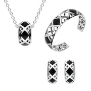 Sterling Silver Whitby Jet Curved Crossover Three Piece Set P2712 E2023 B995