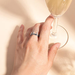 Sterling Silver Whitby Jet Diamond Tiara Band Ring. R1233 _2