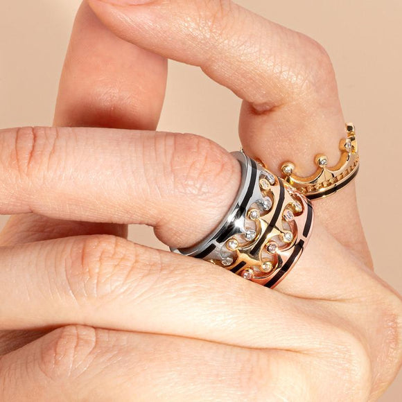 Sterling Silver Whitby Jet Diamond Tiara Double Band Ring. R1234 _2